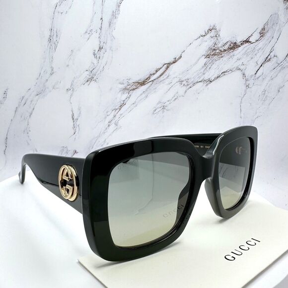 New GUCCI Sunglasses Black Square Acetate Gold GG Metal Logo Oversized - Picture 16 of 16